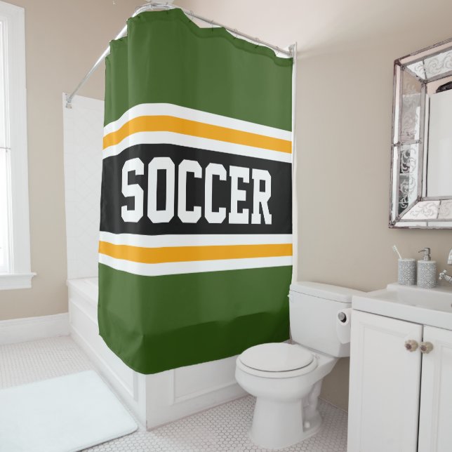 Rideaux De Douche SOCCER Athlétisme Gras Vert Noir Jaune Bandes (En situation)