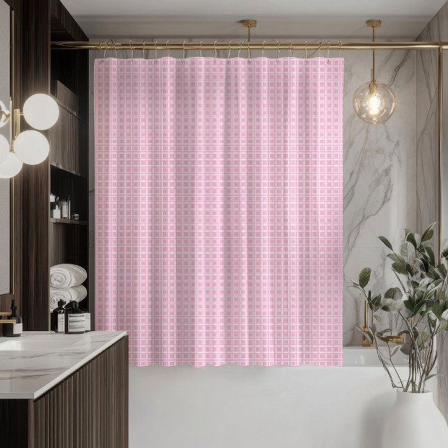 Rideaux De Douche Soft Modern Pink Tartan Curtain Subtle and Sleek (Modern Pink Tartan Curtain Subtle and Sleek)
