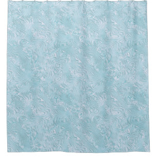 Rideaux De Douche Soie Moire Petit Motif en Aqua Clair