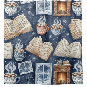 Rideaux De Douche Soirées d'Hiver Cosy – Chocolat Chaud, Livres, Lum