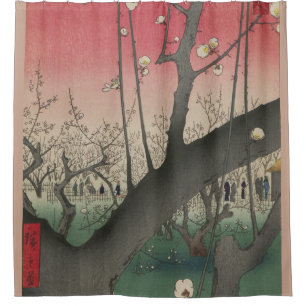 Rideaux De Douche soleil couchant japonais pruniers arbres