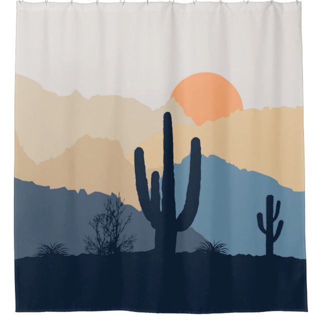Rideaux De Douche Soleil désert bleu et beige (Devant)