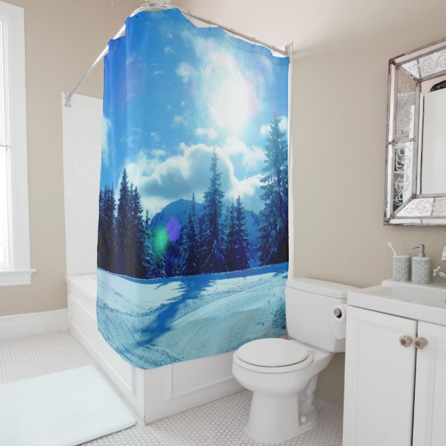 Rideaux De Douche Soleil d'hiver époustouflant et paysage neigeux (En situation)