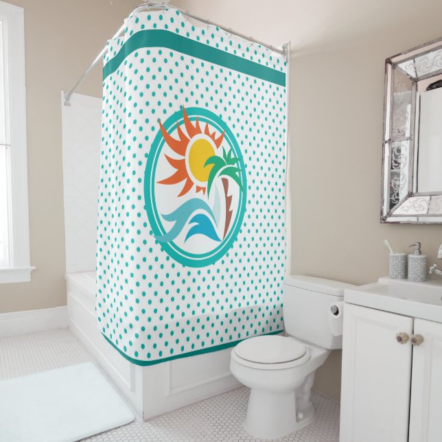 Rideaux De Douche Soleil et Surf, Bordure par bandes (En situation)