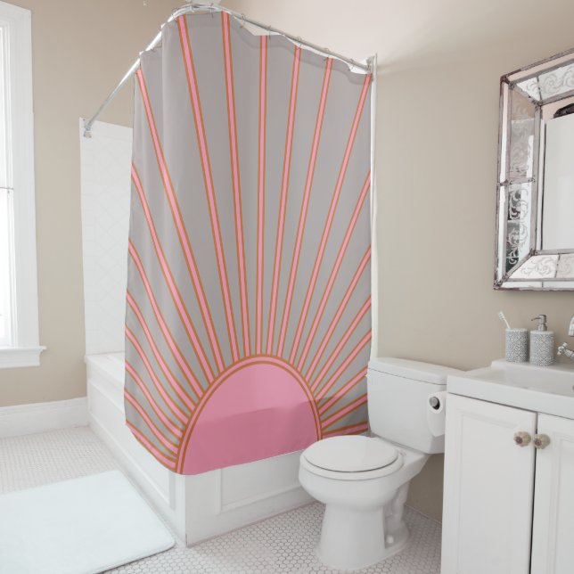 Rideaux De Douche Soleil Lever Rose Et Gris Soleil (En situation)