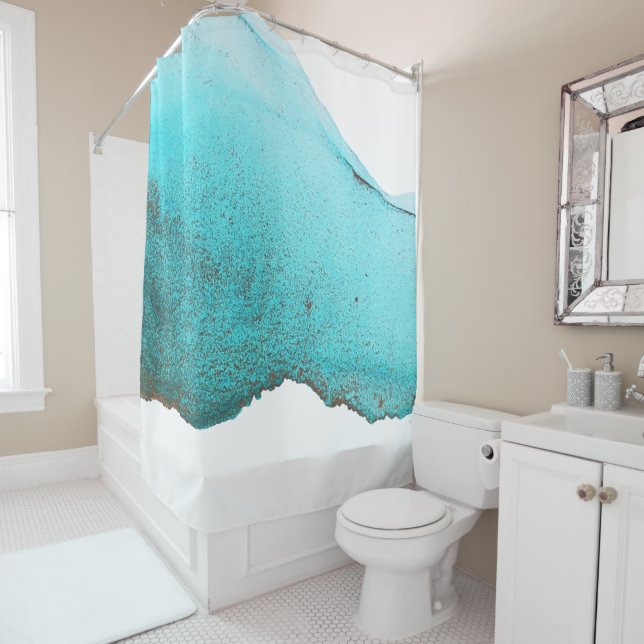Rideaux De Douche Sophistiqué Turquoise noir blanc Abstrait (En situation)
