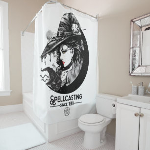 Rideaux De Douche Sorcière jolie & Chat noir Sorcellerie Wicca
