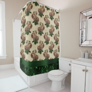 Rideaux De Douche Sorcière Rose Floral   Glam rose et vert sur ivoir