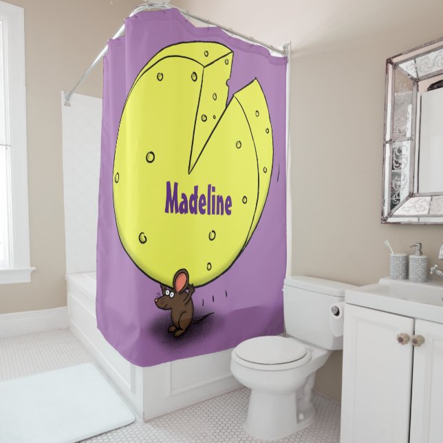 Rideaux De Douche Souris mignonne avec dessin animé au fromage (En situation)