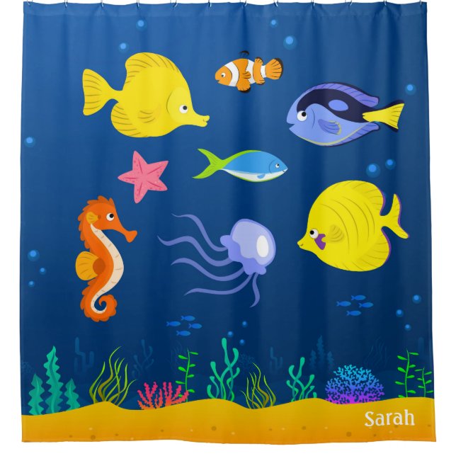 Rideaux De Douche Sous l'algue d'étoiles de mer d'hippocampe de (Devant)