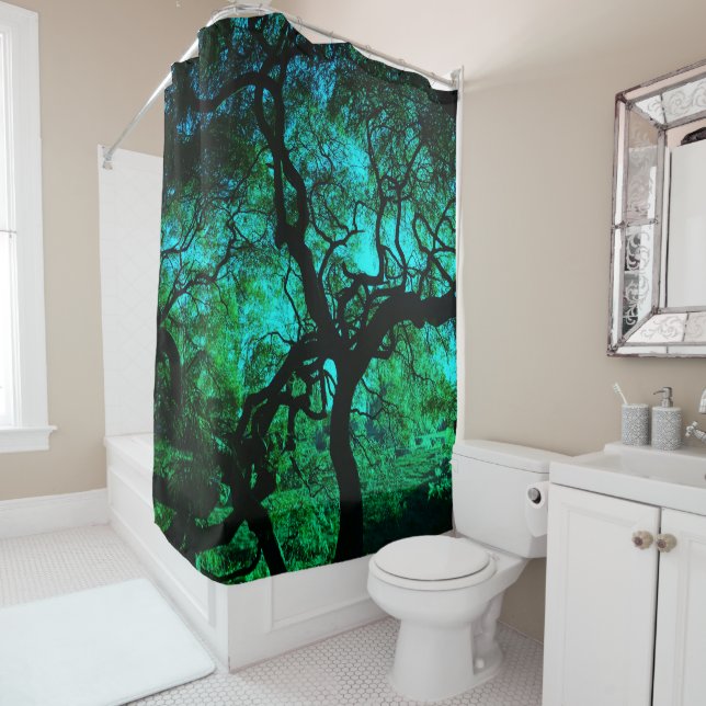 Rideaux De Douche Sous l'arbre en turquoise (En situation)