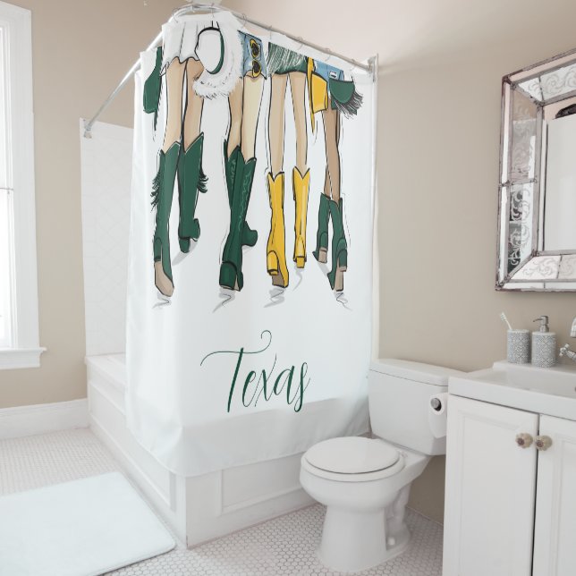 Rideaux De Douche Southern School Spirit Green & Gold Cowgirl Ladies (En situation)