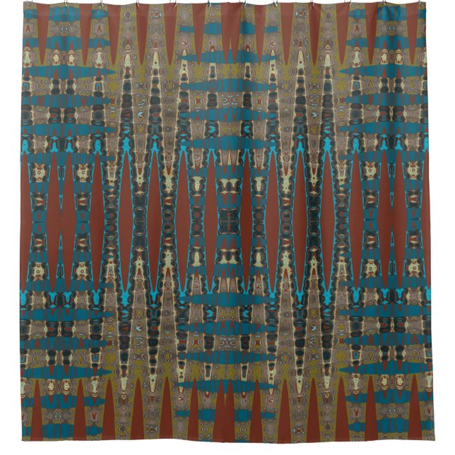 Rideaux De Douche Southwestern Colours Zigzag Abstract Rust Green (Devant)