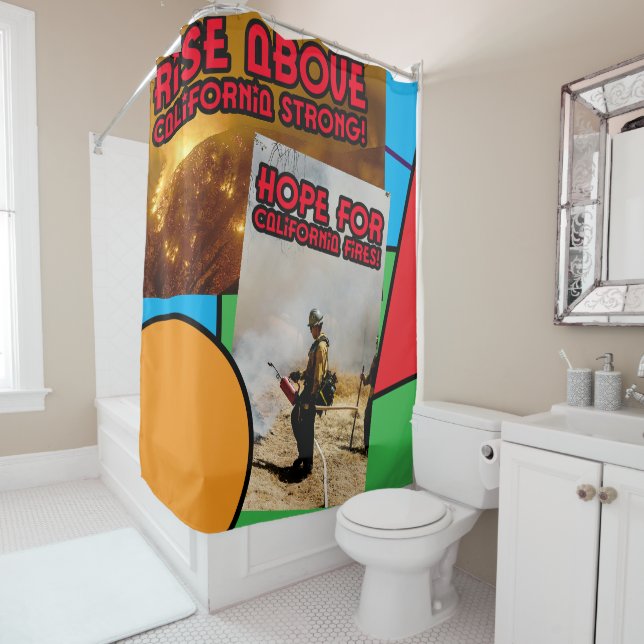 RIDEAUX DE DOUCHE SOUTIEN AUX INCENDIES DE CALIFORNIE ! (En situation)