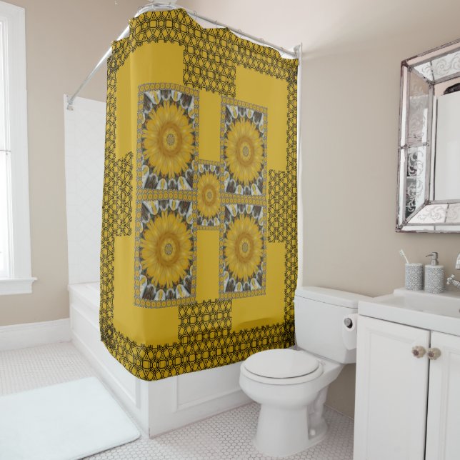 Rideaux De Douche Spécial Afrique Imprimé Tournesol Golden Design (En situation)