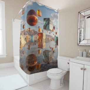 Rideaux De Douche Sphères et cubes flottants surréalistes