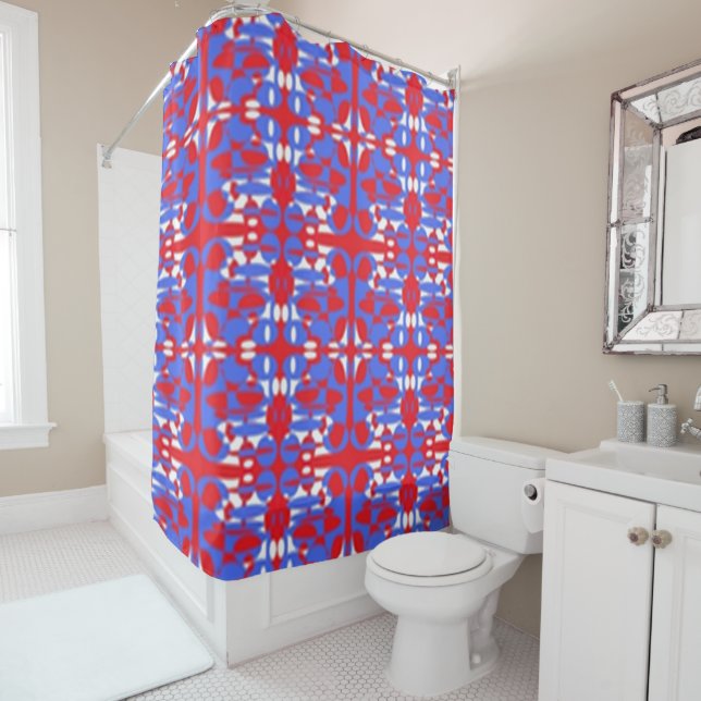 Rideaux De Douche Sphères rouge, blanc et bleu (En situation)