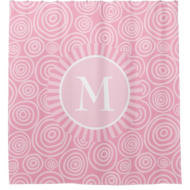 Rideaux De Douche Spirales blanches rose monogramme - Personnalisées (Devant)