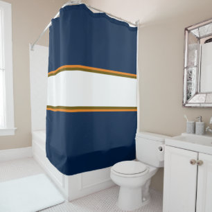 Rideaux De Douche Sporty les années 70 Navy Blue Orange White Racing