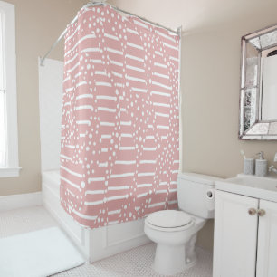 Rideaux De Douche Spots et bandes 2 - Rose et blanc