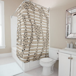 Rideaux De Douche Spots et bandes 2 - Taupe, Noir et Blanc
