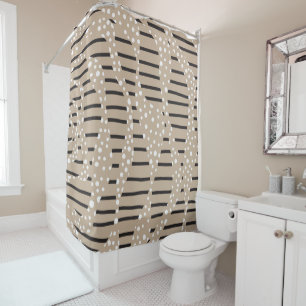 Rideaux De Douche Spots et bandes 2 - Taupe, Noir et Blanc