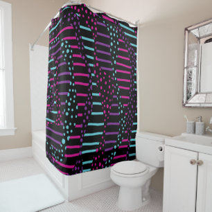Rideaux De Douche Spots et rayures 2 - rose, pourpre, bleu et noir