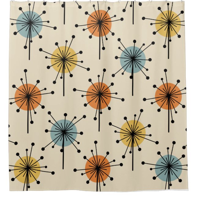 Rideaux De Douche Spoutnik Starburst Fleurs Retro (Devant)