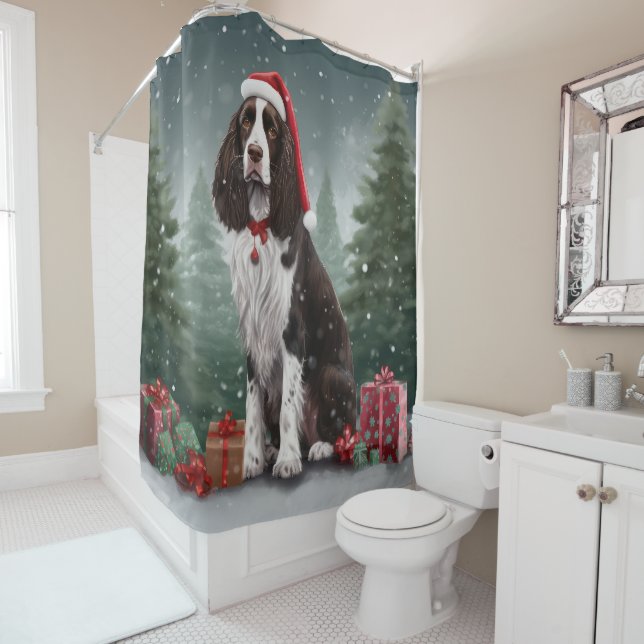 Rideaux De Douche Springer Spaniel Chien dans la neige Noël (En situation)