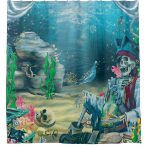 Rideaux De Douche Squelette pirate Trésor sous la mer