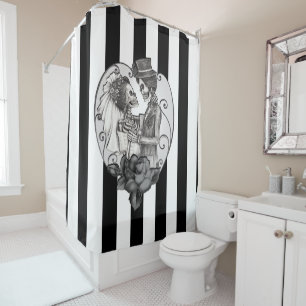 Rideaux De Douche Squelette rayé couple d'amoureux danse de mariage