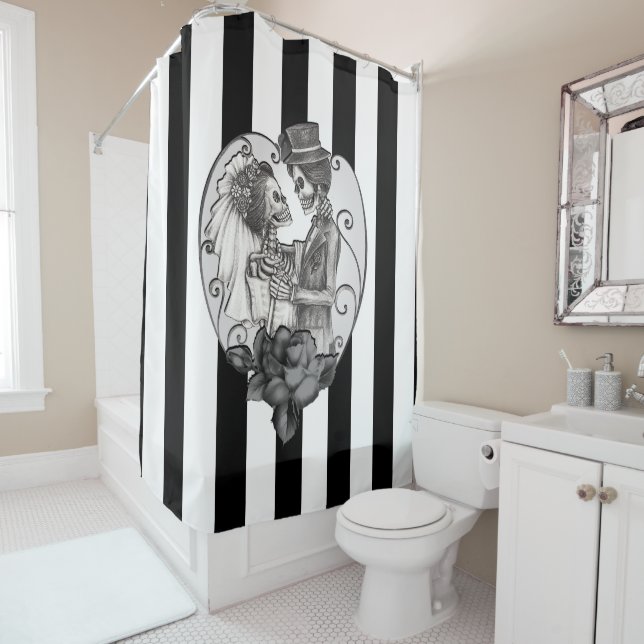 Rideaux De Douche Squelette rayé Love Couple Mariage Danse (En situation)
