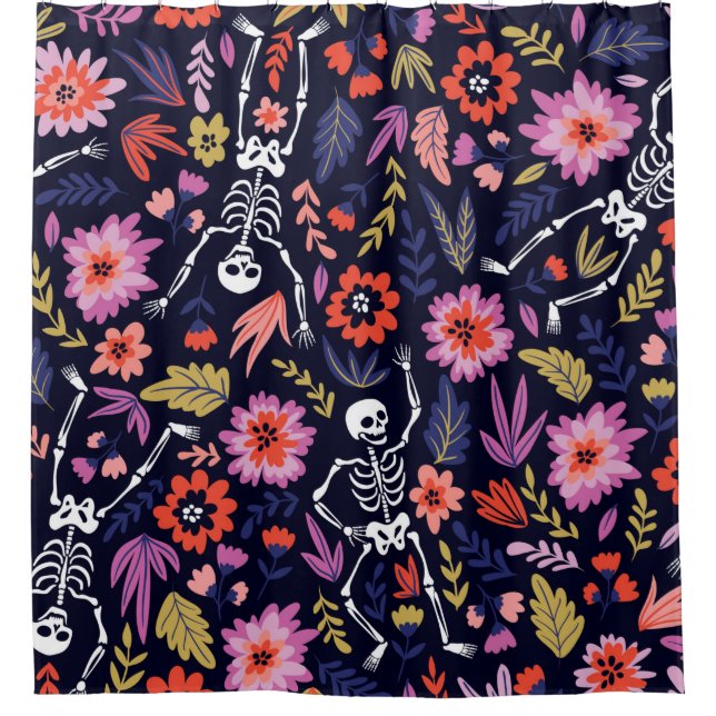 Rideaux De Douche Squelettes dansants dans le jardin fleuri motif (Devant)