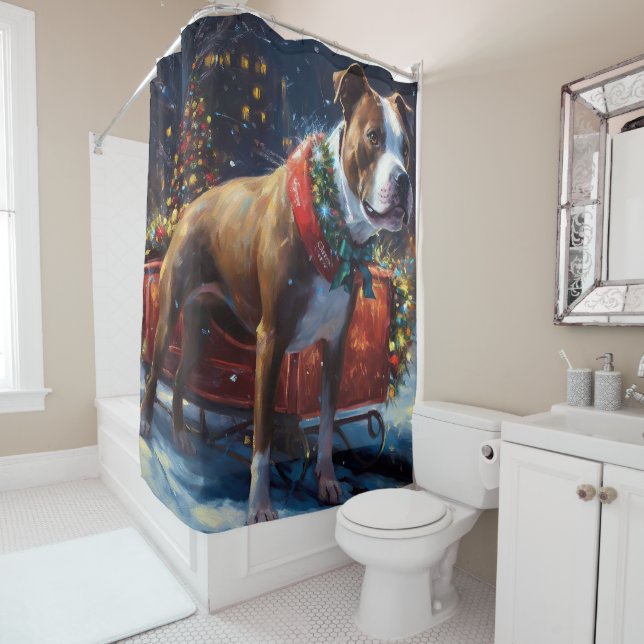 Rideaux De Douche Staffordshire Bull Terrier Noël Festive (En situation)