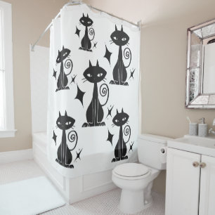 Rideaux De Douche Starburgh Black Cat au milieu du siècle moderne