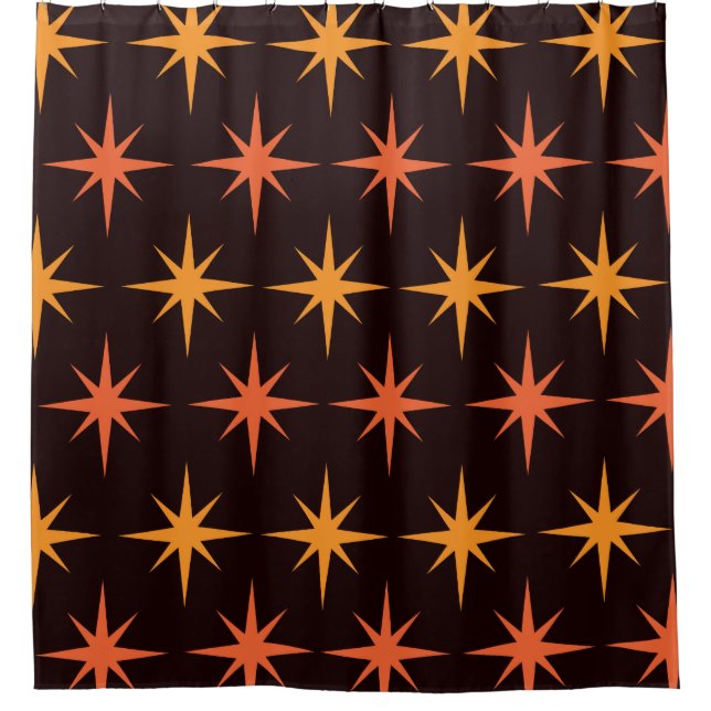 Rideaux De Douche Starburst orange et orange du milieu du siècle mod (Devant)