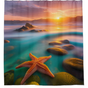 Rideaux De Douche Starfish sur la plage à Dawn