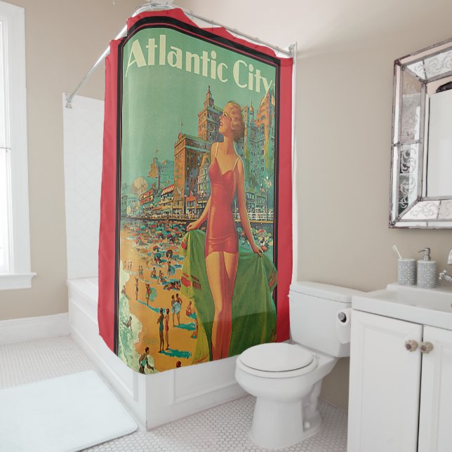 Rideaux De Douche Station balnéaire d'Atlantic City, voyage en train (En situation)