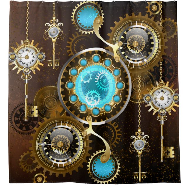 Rideaux De Douche Steampunk Arrière - plan rouillé avec des lentille (Devant)