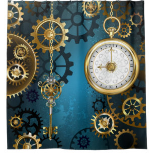 Rideaux De Douche Steampunk Arrière - plan turquoise avec Gears