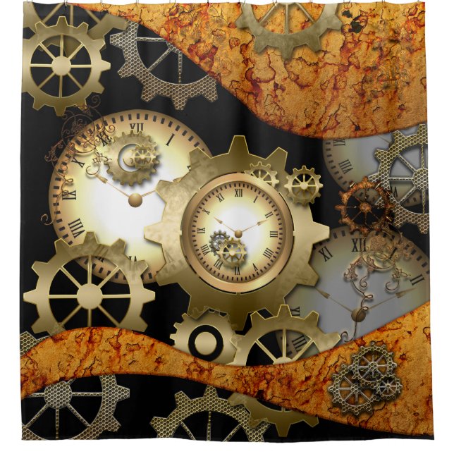 Rideaux De Douche Steampunk, horloges et vitesses (Devant)
