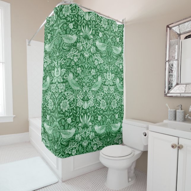 Rideaux De Douche Strawberry Thief Green, William Morris (En situation)