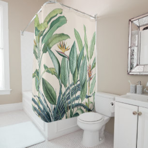 Rideaux De Douche Strelitzia, bananier de la jungle tropicale verte