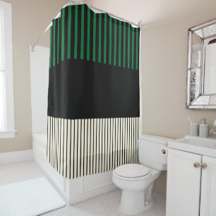 Rideaux De Douche Stripes couleur - Vert, Crème et Noir