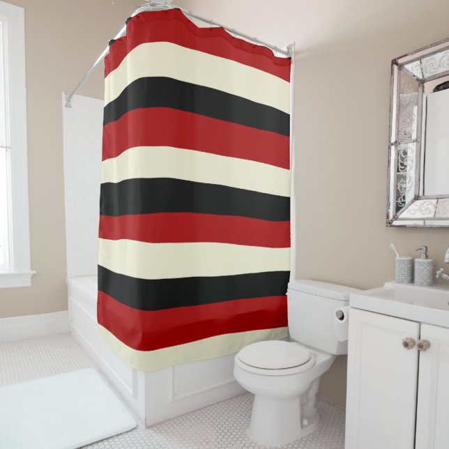 Rideaux De Douche Stripes inégales - Rouge et Crème (En situation)
