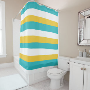 Rideaux De Douche Stripes inégales - Turquoise et Jaune