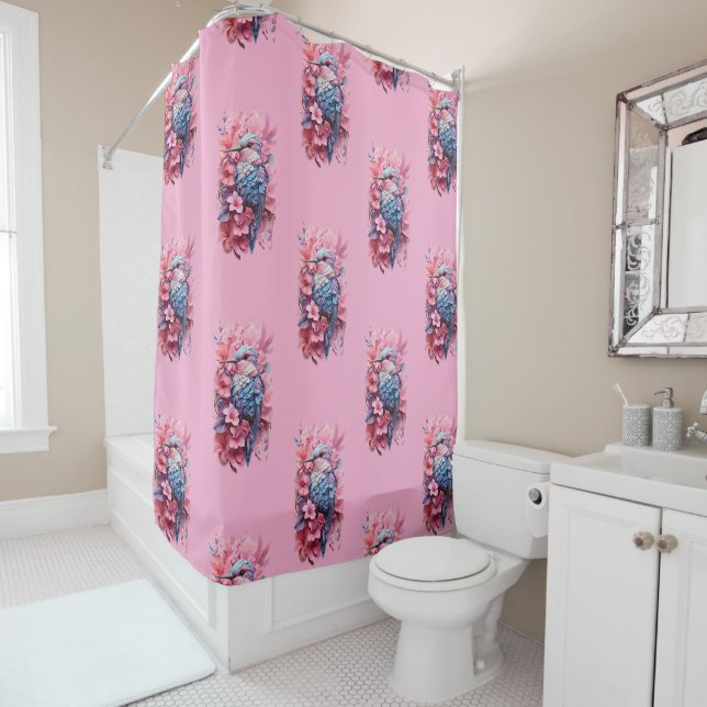 Rideaux De Douche Stunning Pastel Hummingbird Floral (En situation)