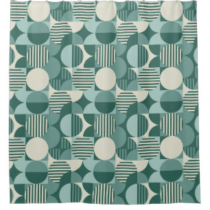 Rideaux De Douche Style Bauhaus géométrique, Turquoise, Seafoam, Crè