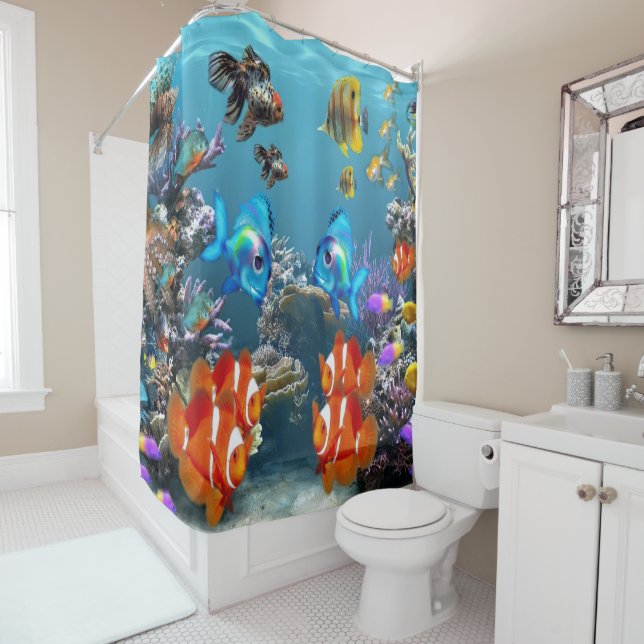 Rideaux De Douche Style de vie marine d'aquarium (En situation)