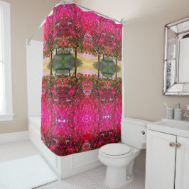 Rideaux De Douche Style monet rose paysage d'automne, feuille rose